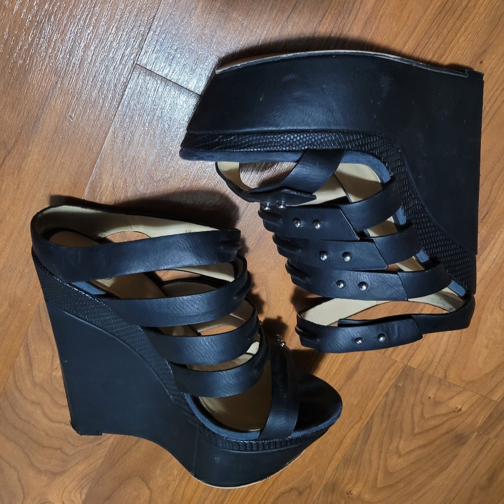 Black open back wedges
